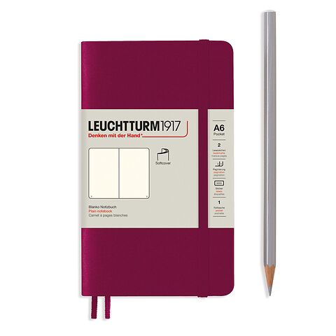 Notizbuch Pocket (A6), Softcover, 123 nummerierte Seiten, Port Red, Blanko