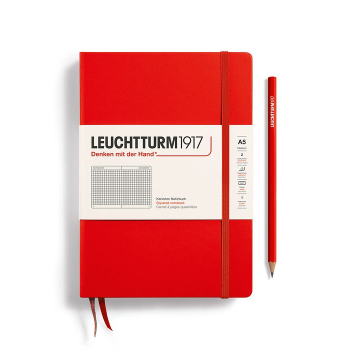 Notizbuch Medium (A5), Hardcover, 251 nummerierte Seiten, Rot, Kariert