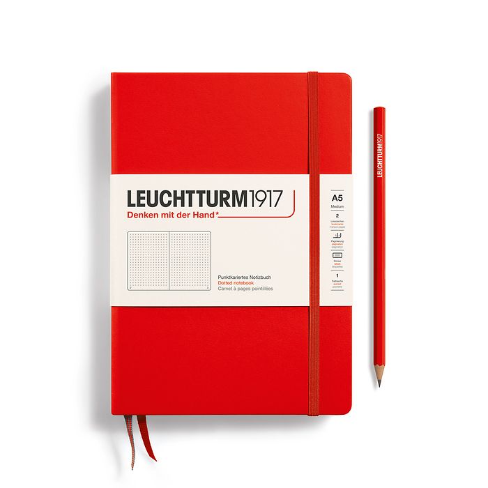 Notizbuch Medium (A5), Hardcover, 251 nummerierte Seiten, Rot, Dotted