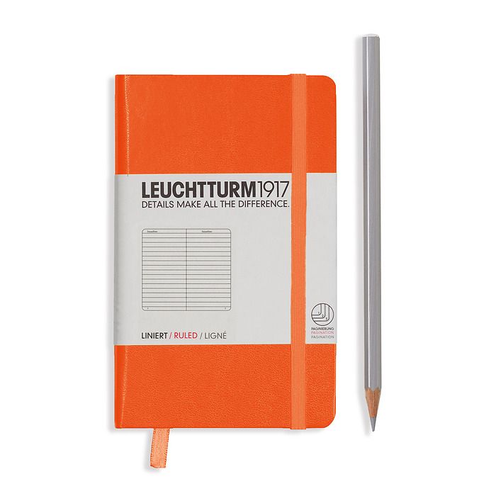 Notizbuch Pocket (A6), Hardcover, 187 nummerierte Seiten, Orange, Liniert