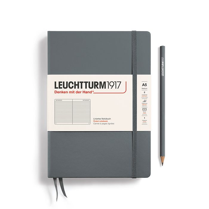Notizbuch Medium (A5), Hardcover, 251 nummerierte Seiten, Anthrazit, Liniert
