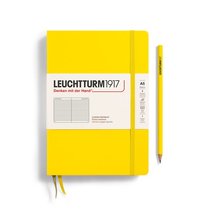 Notizbuch Medium (A5), Hardcover, 251 nummerierte Seiten, Zitrone, Liniert