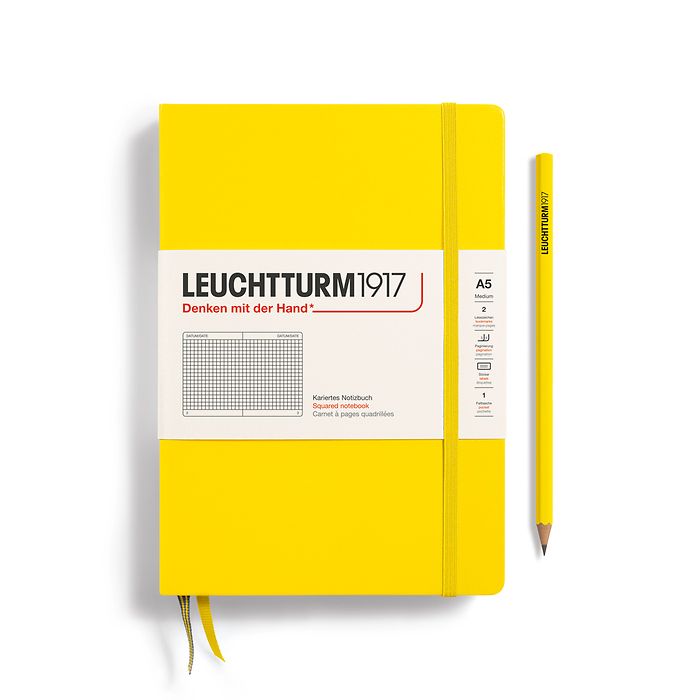 Notizbuch Medium (A5), Hardcover, 251 nummerierte Seiten, Zitrone, Kariert