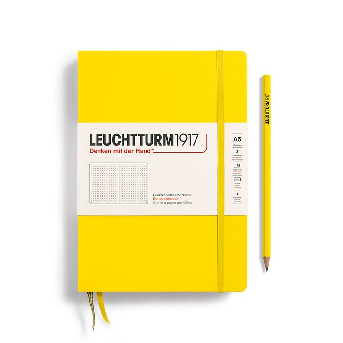 Notizbuch Medium (A5), Hardcover, 251 nummerierte Seiten, Zitrone, Dotted