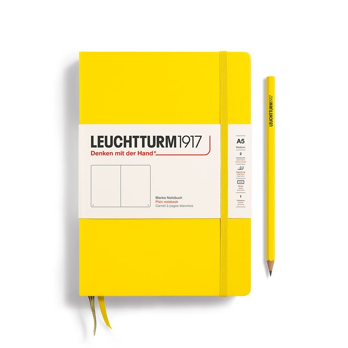 Notizbuch Medium (A5), Hardcover, 251 nummerierte Seiten, Zitrone Blanko
