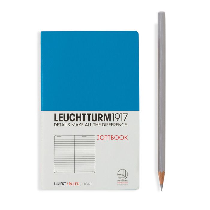 Jottbook Pocket (A6), 60 nummerierte Seiten, 16 Blatt perforiert, Azur, Liniert