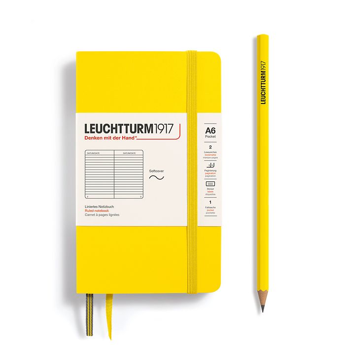 Notizbuch Pocket (A6), Softcover, 123 nummerierte Seiten, Zitrone, Liniert