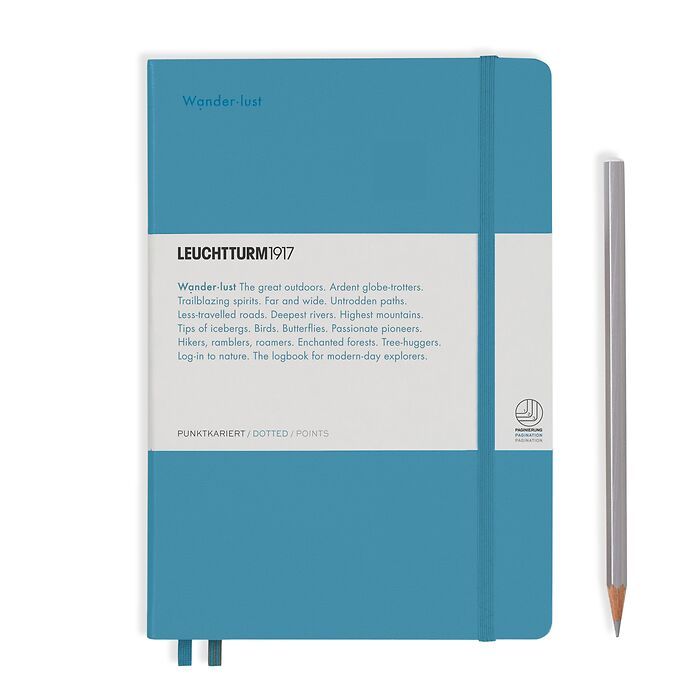 Notizbuch Medium (A5), Hardcover, 251 num. S. Nordic Blue, Dotted - Leuchtkraft (Wanderlus