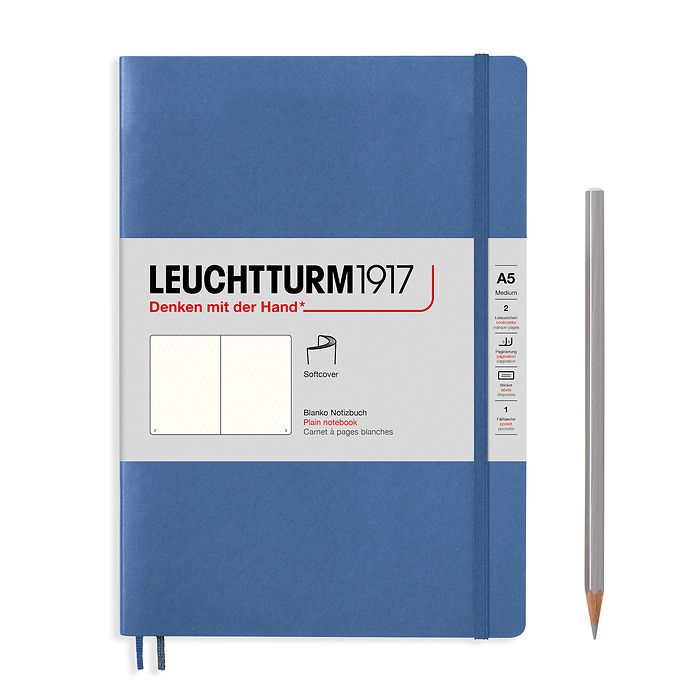 Notizbuch Medium (A5), Softcover, 123 nummerierte Seiten, Denim, Blanko
