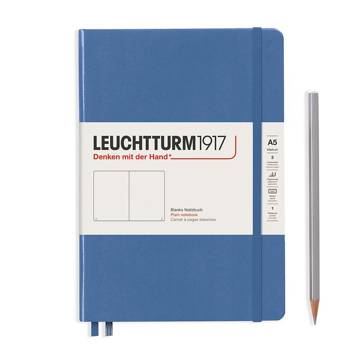 Notizbuch Medium (A5), Hardcover, 251 nummerierte Seiten, Denim, Blanko