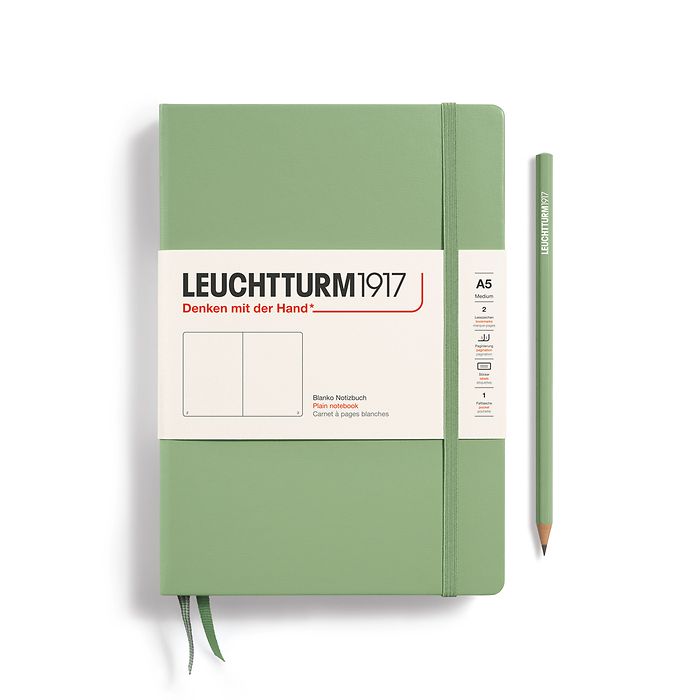 Notizbuch Medium (A5), Hardcover, 251 nummerierte Seiten, Salbei, Blanko