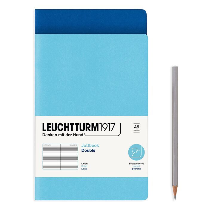 Jottbook (A5), 59 nummerierte Seiten, Liniert, Königsblau und Ice Blue, im Doppelpack