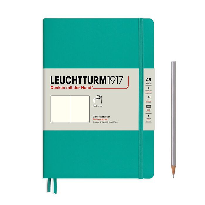Notizbuch Medium (A5), Softcover, 123 nummerierte Seiten, Smaragd, Blanko