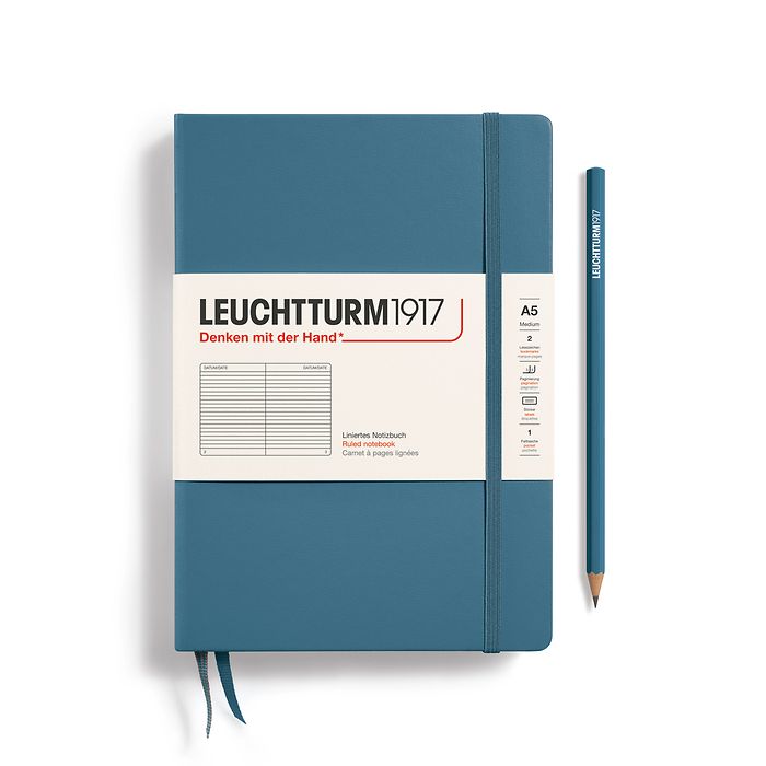 Notizbuch Medium (A5), Hardcover, 251 nummerierte Seiten, Stone Blue, liniert