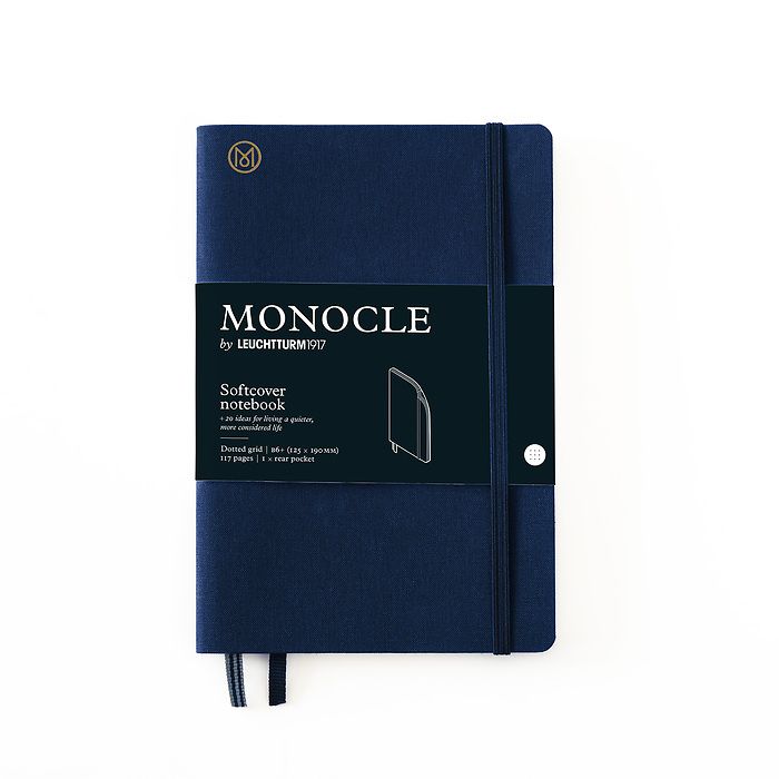 Notizbuch B6+ Monocle, Softcover, 128 nummerierte Seiten, Navy, dotted