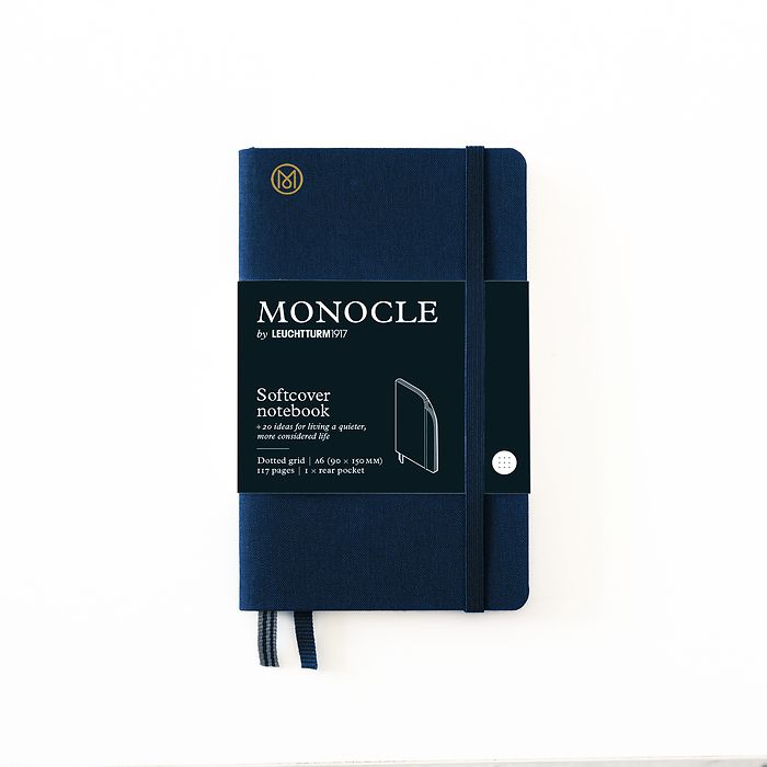Notizbuch A6 Monocle, Softcover, 128 nummerierte Seiten, Navy, dotted