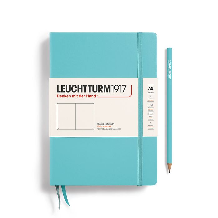 Notizbuch Medium (A5), Hardcover, 251 nummerierte Seiten, Aquamarine, blanko
