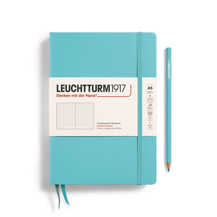 Notizbuch Medium (A5), Hardcover, 251 nummerierte Seiten, Aquamarine, dotted