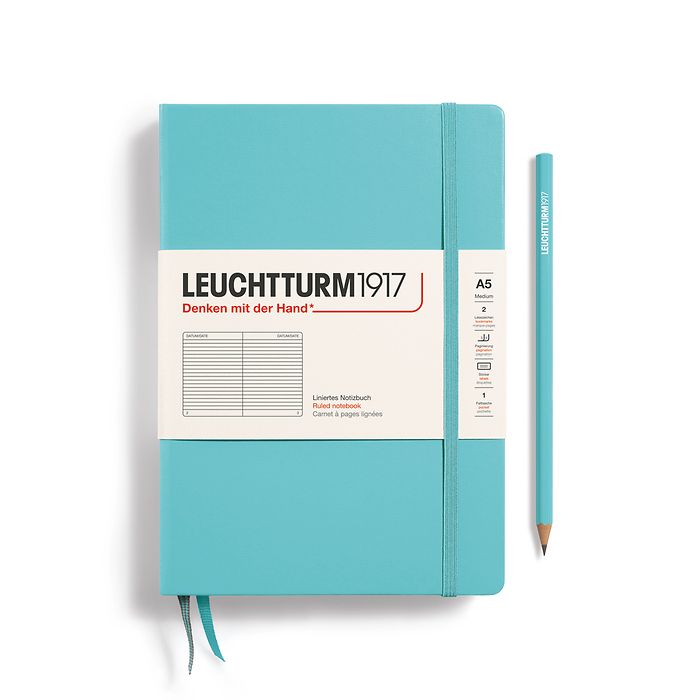 Notizbuch Medium (A5), Hardcover, 251 nummerierte Seiten, Aquamarine, liniert