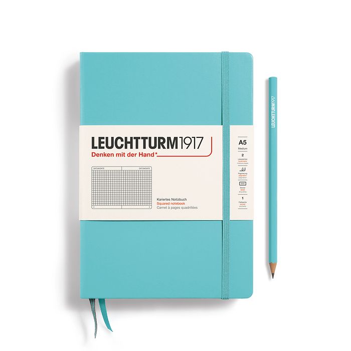 Notizbuch Medium (A5), Hardcover, 251 nummerierte Seiten, Aquamarine, kariert