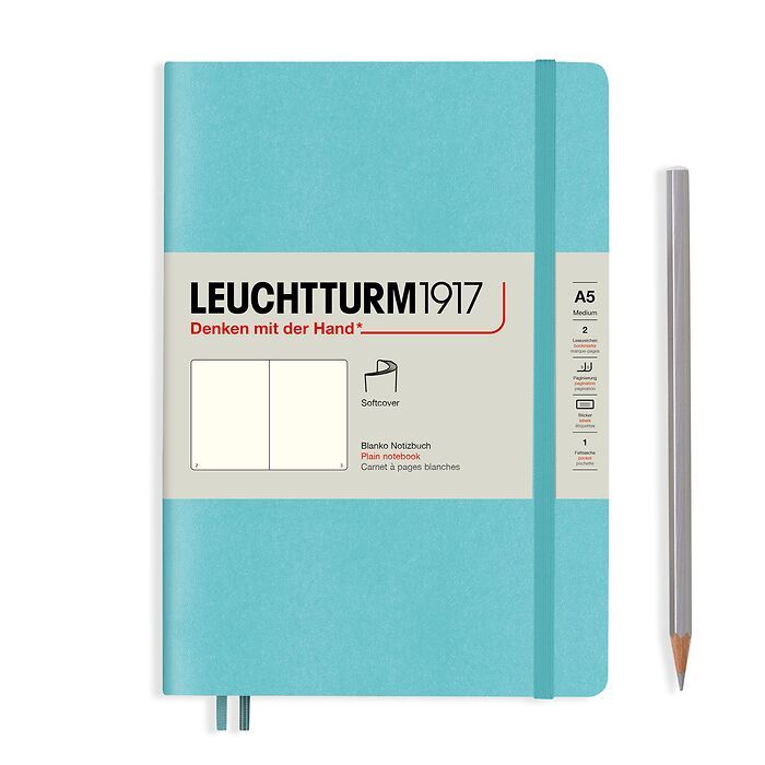 Notizbuch Medium (A5), Softcover, 123 nummerierte Seiten, Aquamarine, blanko