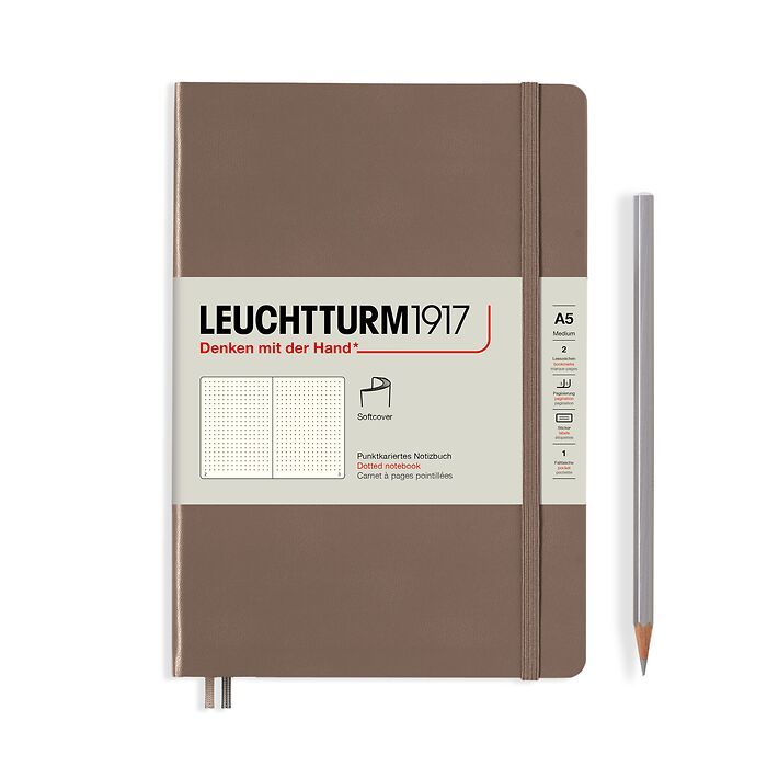 Notizbuch Medium (A5), Softcover, 123 nummerierte Seiten, Warm Earth, dotted