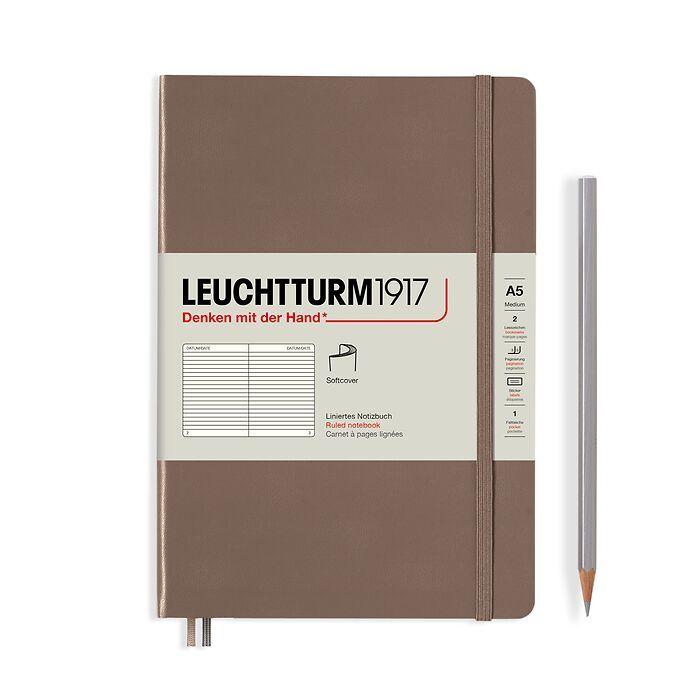 Notizbuch Medium (A5), Softcover, 123 nummerierte Seiten, Warm Earth, liniert
