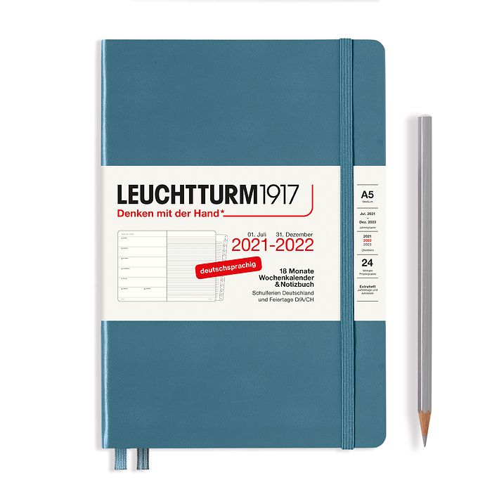 Wochenkalender & Notizbuch Medium (A5) 2022, mit Extrah., 18 Monate, Stone Blue, Deutsch