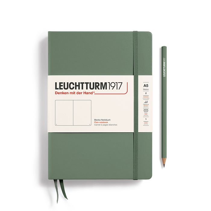 Notizbuch Medium (A5), Hardcover, 251 nummerierte Seiten, Olive, blanko