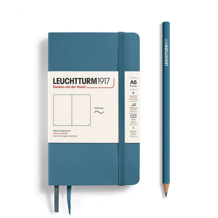 Notizbuch Pocket (A6), Softcover, 123 nummerierte Seiten, Stone Blue, Blanko