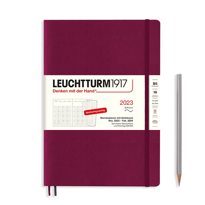 Monatsplaner & Notizbuch Composition (B5) 2023, 16 Monate, Softcover, Port Red, Deutsch