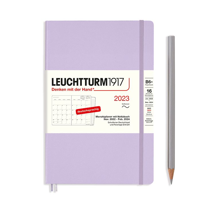 Monatsplaner & Notizbuch Paperback (B6+) 2023, 16 Monate, Softcover, Lilac, Deutsch