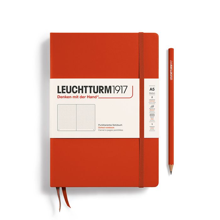 Notizbuch Medium (A5), Hardcover, 251 nummerierte Seiten, Fox Red, dotted
