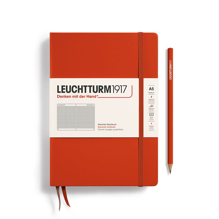 Notizbuch Medium (A5), Hardcover, 251 nummerierte Seiten, Fox Red, kariert