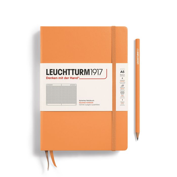 Notizbuch Medium (A5), Hardcover, 251 nummerierte Seiten, Apricot, kariert
