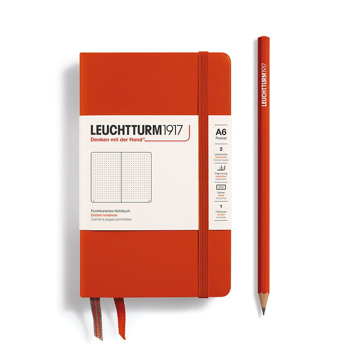 Notizbuch Pocket (A6), Hardcover, 187 nummerierte Seiten, Fox Red, Dotted