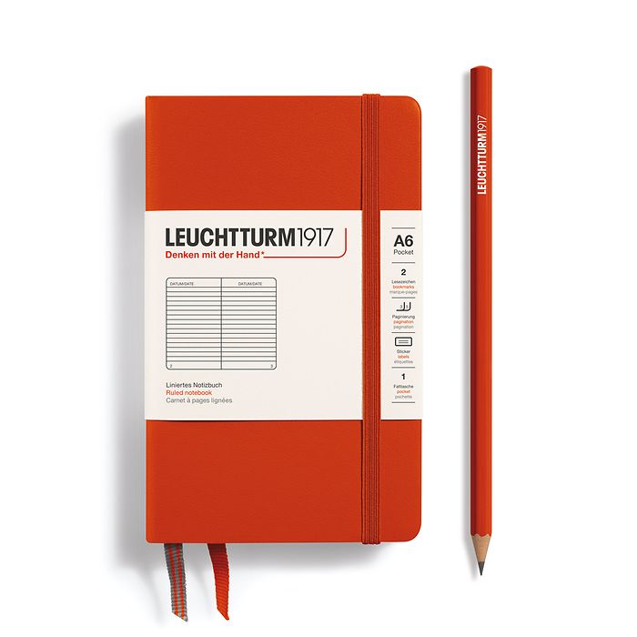 Notizbuch Pocket (A6), Hardcover, 187 nummerierte Seiten, Fox Red, Liniert