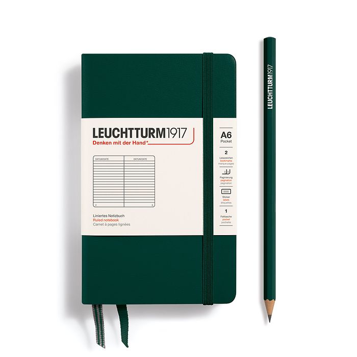 Notizbuch Pocket (A6), Hardcover, 187 nummerierte Seiten, Forest Green, Liniert