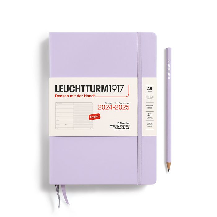 Wochenkalender & Notizbuch Medium (A5) 2025, 18 Monate, Lilac, Englisch