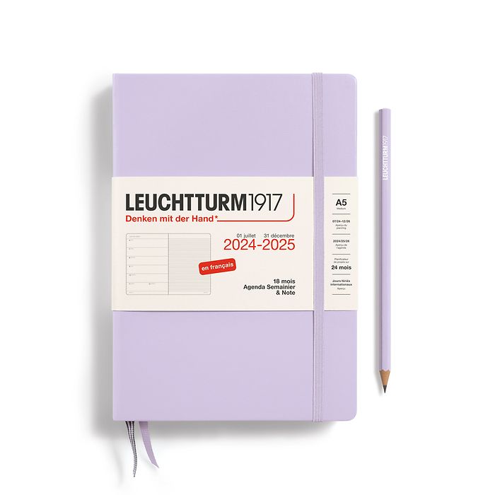Wochenkalender & Notizbuch Medium (A5) 2025, 18 Monate, Lilac, Französisch